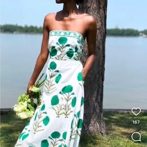 White Green Floral Sundress Strapless Sleeveless Resort Wear